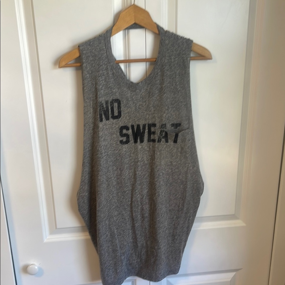 Gray Sleeveless Tank Top with 'No Sweat' Print